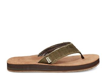 Sanuk Fraid Not Soft Top Eco Friendly Men's Flip Flops Dark Olive | Canada 253ZUT